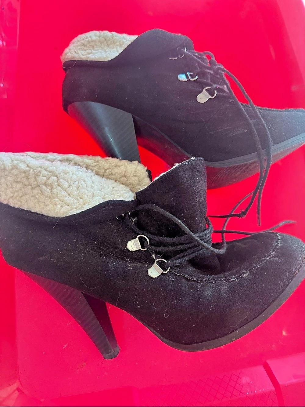Black Shearling-Lined Ankle Boots